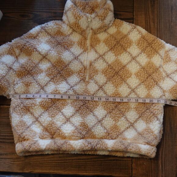 Hollister Sweater XS Tan Cream Argyle Sherpa Fleece Quarter Zip Cozy Sweatshirt - Picture 6 of 10